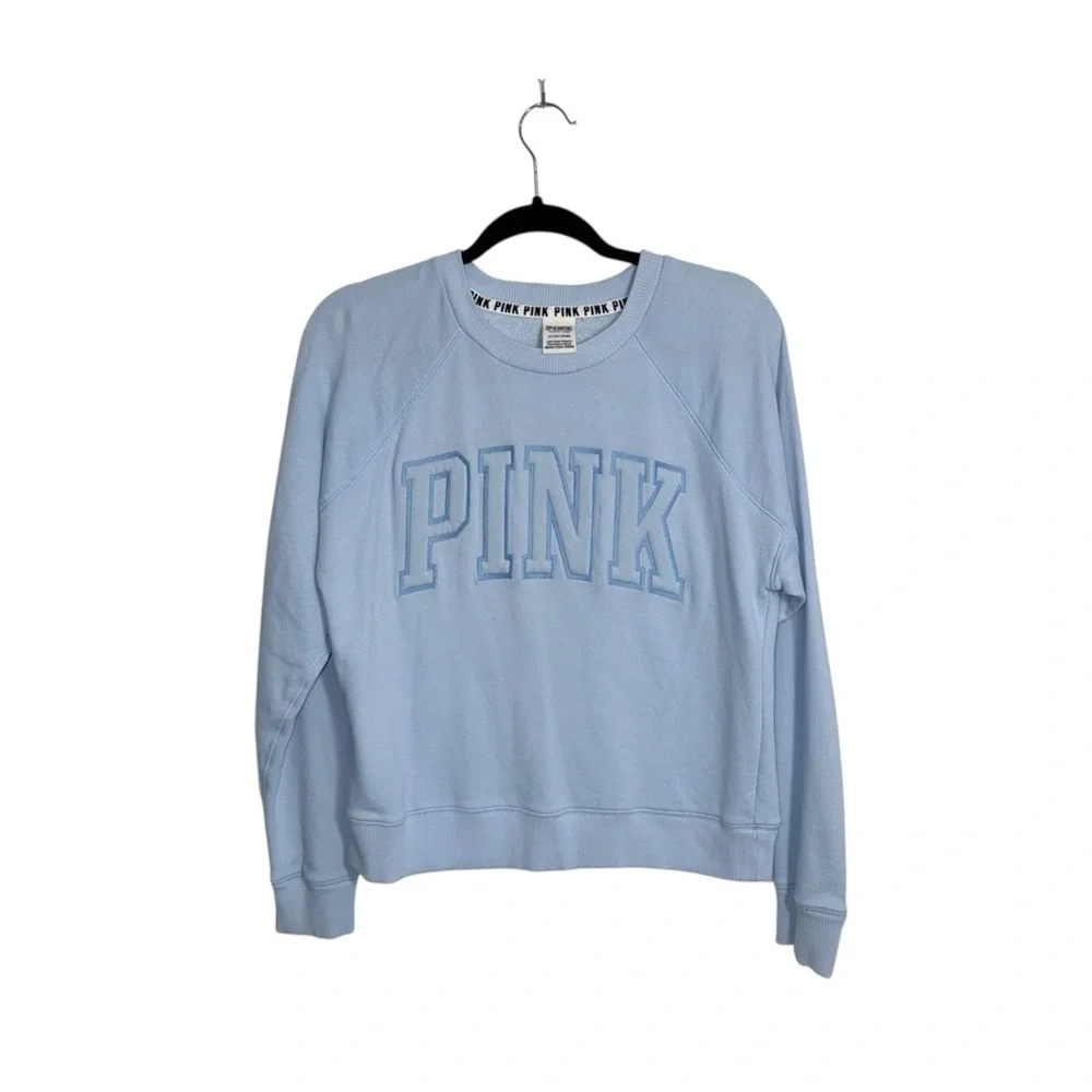 Victoria’s Secret PINK Baby Blue Sweatshirt Embroidered Logo Small Women’s - Picture 12 of 12